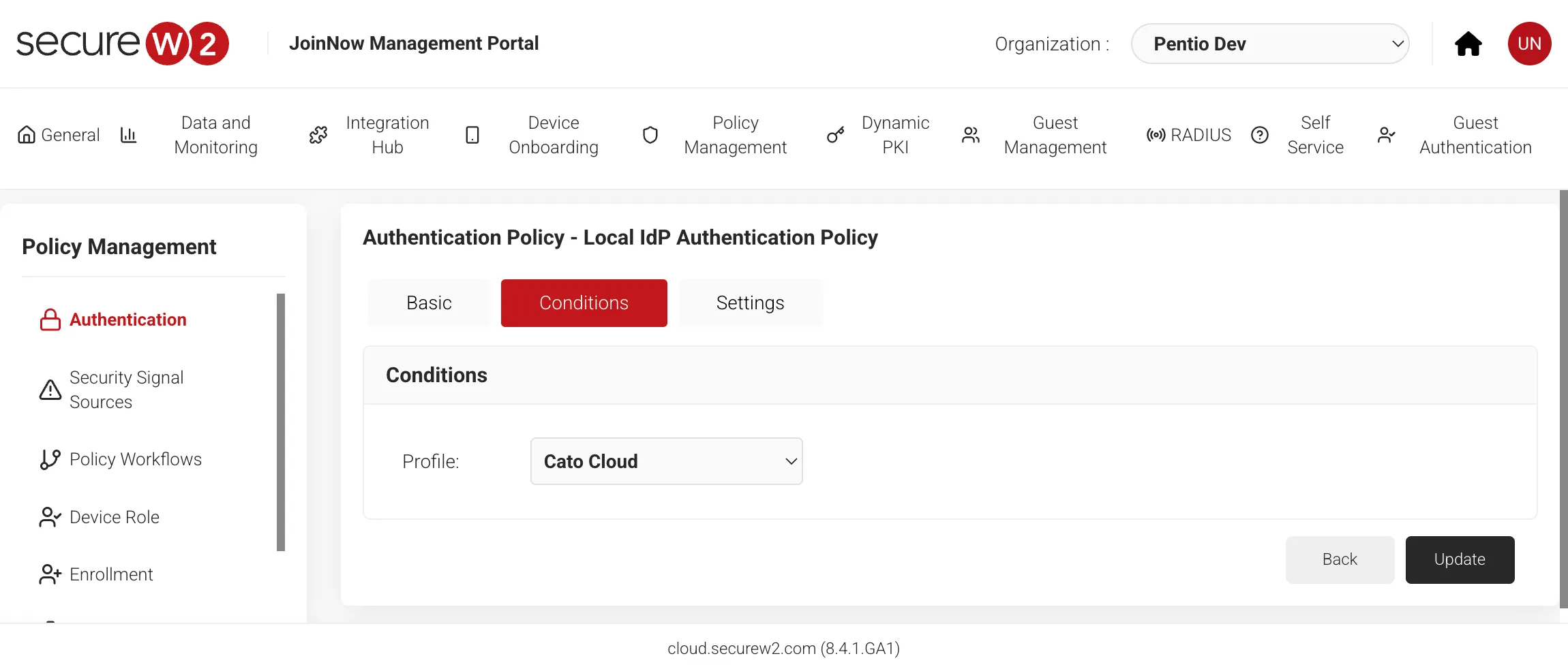 Authentication PolicyにProfile配布条件を設定する画面