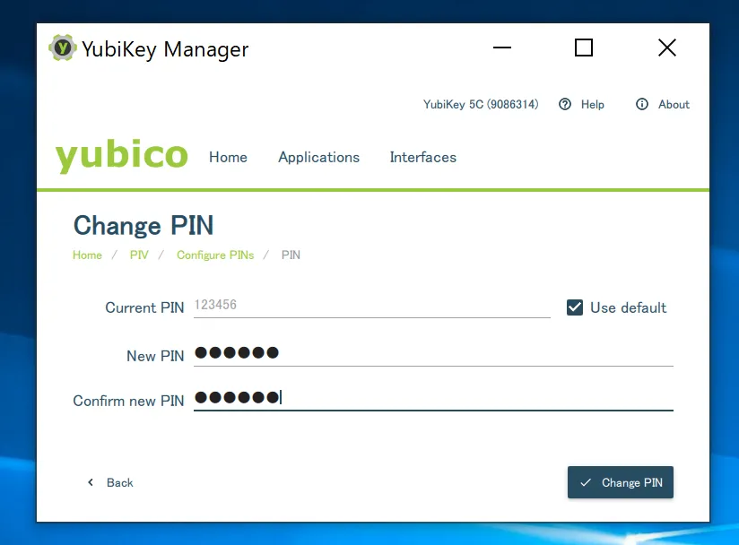 Yubikey ManagerからPINの変更を行うことも可能